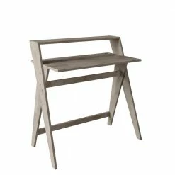 Hot Sale 💯 Routon 36.85 in. Rectangular White Wash Solid Wood Scissor Leg Writing Desk with Shelf by Handy Living ❤️