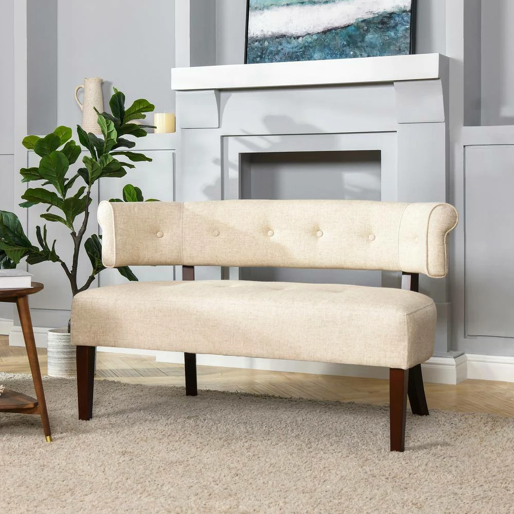 Top 10 🌟 Jared 51 in. Wood Ash Yarn Dyed Tufted Linen 2-Seater Armless Settee with Wood Legs by Jennifer Taylor 🎉 - Image 4