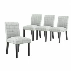 Coupon 👍 Schmitz Upholstered Dining Side Chairs in Woven Black Check Fabric (Set of 4) by Handy Living 🔥