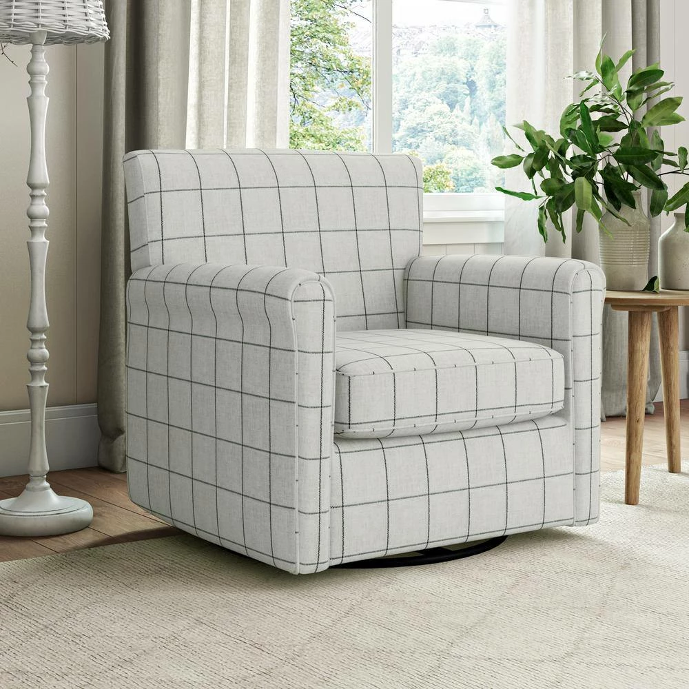 Best Pirce ❤️ Emilyn Woven Black Check Fabric Modern Rolled Arm Swivel Club Chair by Handy Living ⌛ - Image 9