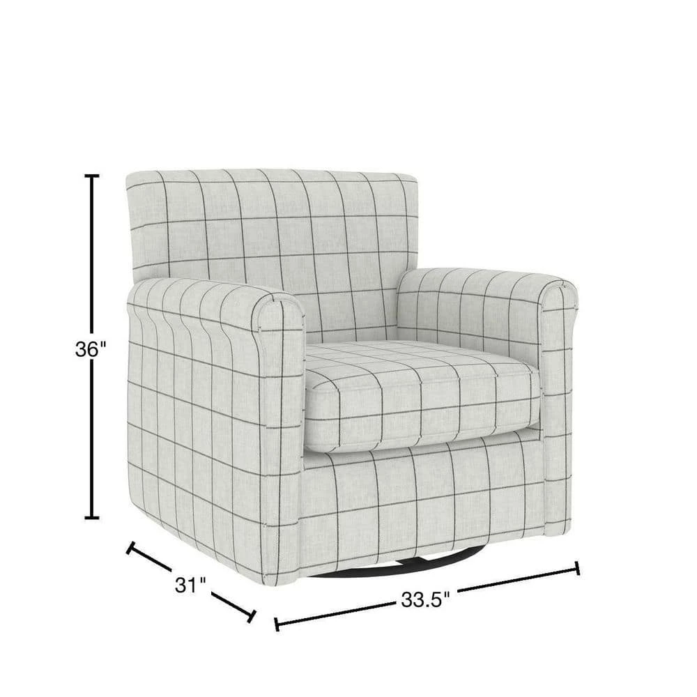 Best Pirce ❤️ Emilyn Woven Black Check Fabric Modern Rolled Arm Swivel Club Chair by Handy Living ⌛ - Image 3