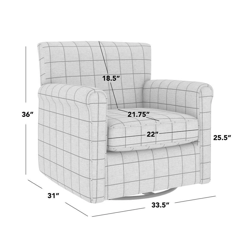 Best Pirce ❤️ Emilyn Woven Black Check Fabric Modern Rolled Arm Swivel Club Chair by Handy Living ⌛ - Image 8