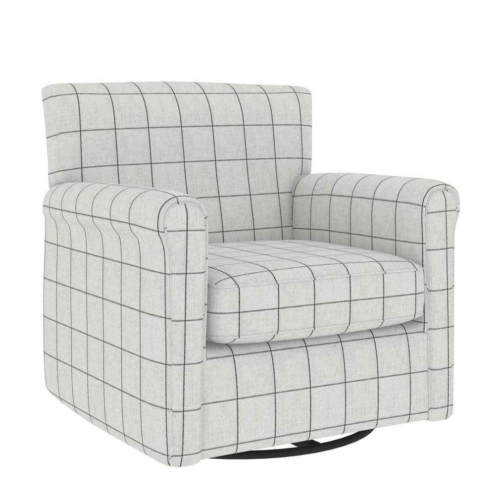 Best Pirce ❤️ Emilyn Woven Black Check Fabric Modern Rolled Arm Swivel Club Chair by Handy Living ⌛