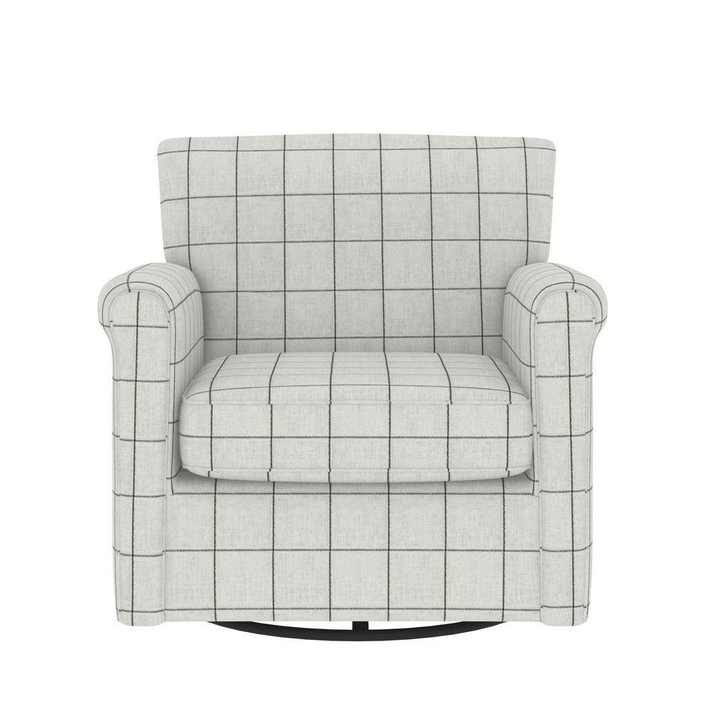 Best Pirce ❤️ Emilyn Woven Black Check Fabric Modern Rolled Arm Swivel Club Chair by Handy Living ⌛ - Image 5